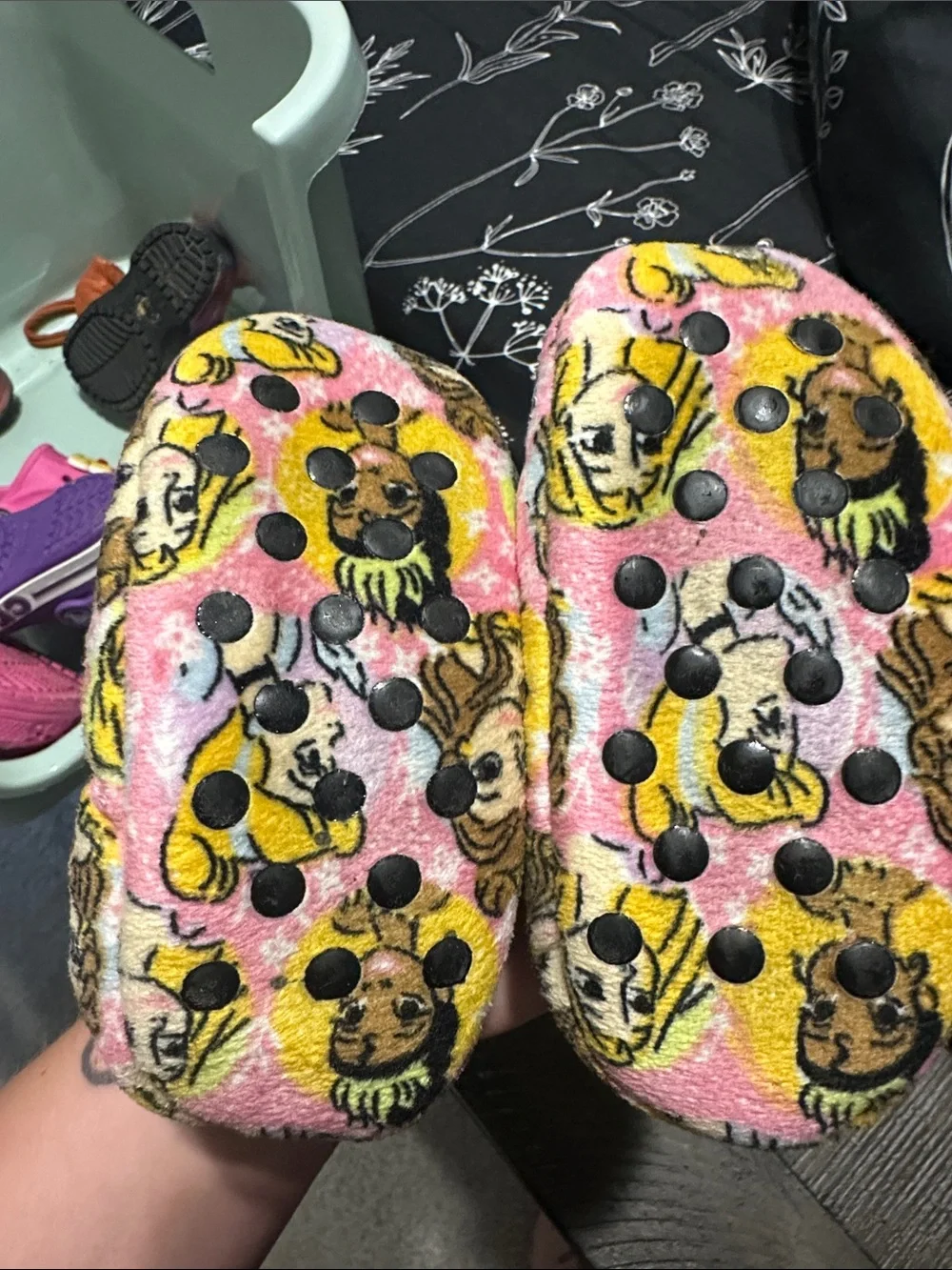 Pink Princess Print Kids One Piece Slipper Booties